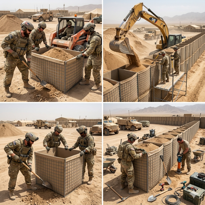 Schwere militärische Sandbarrieren mit Sprengwand